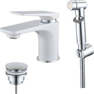 Смеситель для раковины с лейкой для биде Lemark Allegro LM5916CW, хром/белый - фото 