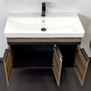 Тумба подвесная с раковиной Comforty Соло 90 см, дуб тёмно-коричневый - фото 