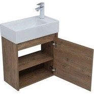 Тумба подвесная с раковиной Aquanet Nova Lite 50 см 298855 (с дверцей) дуб рустикальный, Цвет фасада: тёмное дерево - фото 4