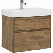 Тумба подвесная с раковиной Aquanet Nova Lite 75 см 249515 (2 ящика) дуб рустикальный, Цвет фасада: тёмное дерево - фото 