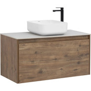 Тумба подвесная со столешницей Aquanet Nova Lite 100 см 249520 (1 ящик) дуб рустикальный, Цвет фасада: тёмное дерево - фото 