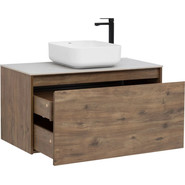 Тумба подвесная со столешницей Aquanet Nova Lite 100 см 249520 (1 ящик) дуб рустикальный, Цвет фасада: тёмное дерево - фото 3