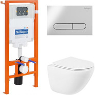 Инсталляция с подвесным безободковым унитазом BelBagno Amanda BB051CHR/BB051SC/BB002-80/BB005-PR-CHROME (кнопка смыва Prospero, хром глянцевый) - фото 