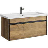 Тумба подвесная с раковиной Aqwella Urban 100 см URB0110DB, дуб балтийский, Цвет фасада: тёмное дерево - фото 