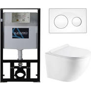 Инсталляция с подвесным безободковым унитазом Azario Gloria AZ-8010-1000+AZ-8200-0012+AZ-2003, Цвет производителя: белый - фото 