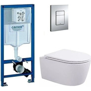 Инсталляция с подвесным унитазом комплект: Grohe Rapid SL 38772001 с подвесным безободковым унитазом Sintesi Dante SIN-TS-DNT-191 сиденье микролифт, крепление, кнопка смыва хром - фото 