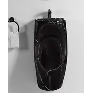 Писсуар подвесной с раковиной CeramaLux X573B-P, черный гялнец - фото 