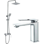 Душевой комплект Haiba: Душевая стойка HB24817 + смеситель для раковины HB10817, цвет хром - фото 