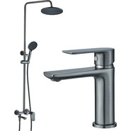 Душевой комплект Haiba: Душевая стойка HB24505-3 + смеситель для раковины HB10505-3, цвет графит - фото 