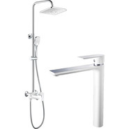 Душевой комплект Haiba: Душевая стойка HB24505-8 + смеситель для раковины высокий HB11505-8, цвет белый/хром - фото 