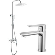 Душевой комплект Haiba: Душевая стойка HB24505 + смеситель для раковины HB10505, цвет хром - фото 