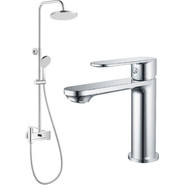 Душевой комплект Haiba: Душевая стойка HB24590 + смеситель для раковины HB10590, цвет хром - фото 