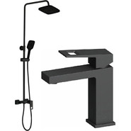 Душевой комплект Haiba: Душевая стойка HB24615-7 + смеситель для раковины HB10615-7, цвет чёрный матовый - фото 