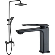 Душевой комплект Haiba: Душевая стойка HB24817-7 + смеситель для раковины HB10817-7, цвет чёрный матовый - фото 