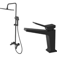 Душевой комплект Haiba: Душевая стойка HB24818-7 + смеситель для раковины HB10818-7, цвет чёрный матовый - фото 