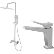 Душевой комплект Haiba: Душевая стойка HB24818 + смеситель для раковины HB10818, цвет хром - фото 