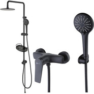 Душевой комплект Lemark: Душевая стойка Bronx LM3788BL + смеситель для душа Bronx LM3703BL, чёрный - фото 