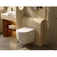 Унитаз подвесной безободковый Abber Bequem AC1100T с тонкой крышкой микролифт (Система смыва торнадо), Цвет производителя: белый - фото 4