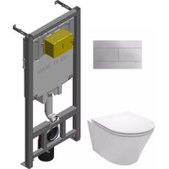 Инсталляция с подвесным унитазом комплект: Jacob Delafon Rodin+ E21751RU-00 с подвесным безободковым унитазом, сиденье микролифт, кнопка смыва хром - фото 