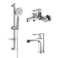 Набор смесителей 3 в 1 для ванны с коротким изливом Aquatek Оберон AQ1230CR, Цвет производителя: хром - фото 