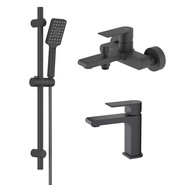 Набор смесителей 3 в 1 для ванны с коротким изливом Aquatek Лира AQ1430MB, чёрный матовый, Цвет производителя: чёрный матовый - фото 