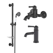 Набор смесителей 3 в 1 для ванны с коротким изливом Aquatek Классик AQ1530MB, чёрный матовый, Цвет производителя: чёрный матовый - фото 