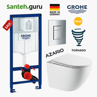 Инсталляция с подвесным унитазом комплект: Grohe Rapid SL 38772001 с подвесным безободковым унитазом Azario Grado AZ-0046-UQ3 сиденье микролифт, крепление, кнопка смыва хром (Система смыва торнадо), Цвет производителя: белый - фото 