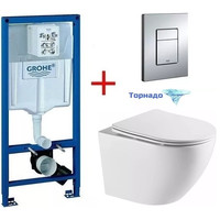 Инсталляция с подвесным унитазом комплект: Grohe Rapid SL 38772001 с подвесным безободковым унитазом Azario Grado AZ-0046-UQ1 сиденье микролифт, крепление, кнопка смыва хром (система смыва Торнадо) - фото 