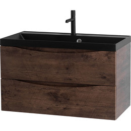 Тумба подвесная с раковиной BelBagno MARINO-800-2C-SO-RW-P 80 см, Rovere Moro (раковина BB800/450-LV-ART-AST-NERO) - фото 