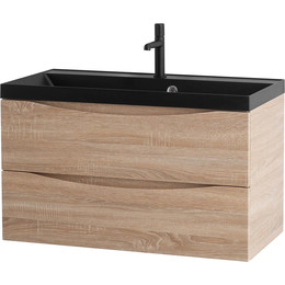 Тумба подвесная с раковиной BelBagno MARINO-800-2C-SO-WO-P 80 см, Rovere Bianco (раковина BB800/450-LV-ART-AST-NERO) - фото 