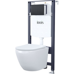 Инсталляция с подвесным унитазом комплект: Iddis Basic BASB020i73, сиденье микролифт, кнопка смыва чёрная - фото 