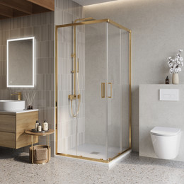 Душевое ограждение BelBagno 90x90 см LUCE-A-2-90-C-ORO, золото/прозрачное - фото 