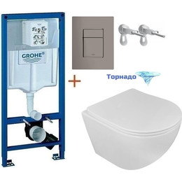 Инсталляция с подвесным унитазом комплект: Grohe Rapid SL 38772001+38732A00 с подвесным безободковым унитазом Loranto Ester 87265 сиденье микролифт, крепление, кнопка смыва графит, Цвет производителя: графит - фото 