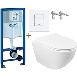 Инсталляция с подвесным унитазом комплект: Grohe Rapid SL 38772001+38732WM0 с подвесным безободковым унитазом Azario Gloria AZ-2003 сиденье микролифт, крепление, кнопка смыва белый матовый, Цвет производителя: белый матовый - фото 