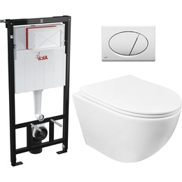 Инсталляция с подвесным унитазом комплект: Alcaplast AM101/1120-3:1 RU M70-0001 с подвесным безободковым унитазом Azario Gloria AZ-2003 сиденье микролифт, крепление, кнопка смыва белый - фото 