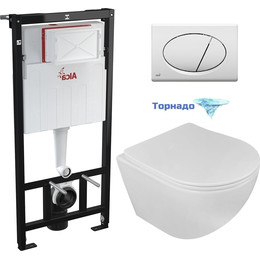 Инсталляция с подвесным унитазом комплект: Alcaplast AM101/1120-3:1 RU M70-0001 с подвесным безободковым унитазом Loranto Ester 87265 сиденье микролифт, крепление, кнопка смыва белый - фото 
