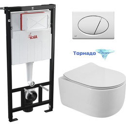 Инсталляция с подвесным унитазом комплект: Alcaplast AM101/1120-3:1 RU M70-0001 с подвесным безободковым унитазом BelBagno Soft-Tor BB084CH-TOR+BB2111SC сиденье микролифт, крепление, кнопка смыва белый - фото 