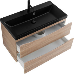 Тумба подвесная с раковиной BelBagno MARINO-900-2C-SO-WO-P 90 см, Rovere Bianco (раковина BB900/450-LV-ART-AST-NERO) - фото 