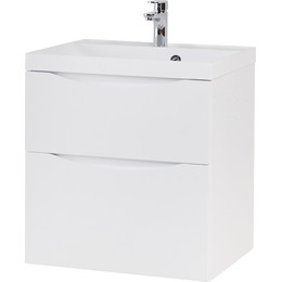 Тумба подвесная с раковиной BelBagno MARINO-H60-600-2C-SO-BL-P 60 см (раковина чёрная BB600/450-LV-ART-AST-NERO) Bianco Lucido - фото 