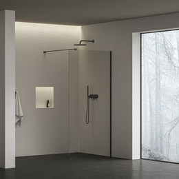 Душевая перегородка Ravak Walk-In Air 90 см GW9W70300Z1C с кронштейном в комплекте, чёрный/прозрачное - фото 