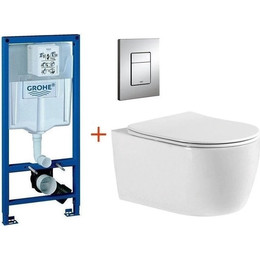 Инсталляция с подвесным унитазом комплект: Grohe Rapid SL 38772001 с подвесным безободковым унитазом Aquatek Европа AQ1106-00 сиденье микролифт, крепление, кнопка смыва хром, Цвет производителя: белый - фото 