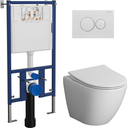 Инсталляция с подвесным унитазом комплект: Loranto 4501 с подвесным безободковым унитазом Niagara Vista NG-9301 сиденье микролифт, кнопка смыва белый глянцевый - фото 