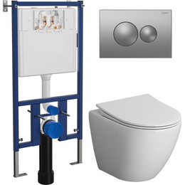 Инсталляция с подвесным унитазом комплект: Loranto 4501 с подвесным безободковым унитазом Niagara Vista NG-9301 сиденье микролифт, кнопка смыва хром матовый - фото 