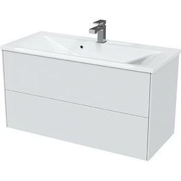 Тумба подвесная с раковиной Mirsant Ultra 100 см (раковина More 100), белый матовый - фото 