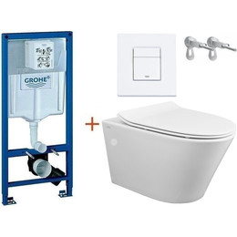 Инсталляция с подвесным унитазом комплект: Grohe Rapid SL 38772001+38732WM0 с подвесным безободковым унитазом Creo Ceramique Tornado CR1100NR сиденье микролифт, крепление, кнопка смыва белый матовый, Цвет производителя: белый матовый - фото 