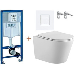 Инсталляция с подвесным унитазом комплект: Grohe Rapid SL 38772001+38732WM0 с подвесным безободковым унитазом Aquatek Вега AQ1905-00 сиденье микролифт, крепление, кнопка смыва белый матовый, Цвет производителя: белый матовый - фото 