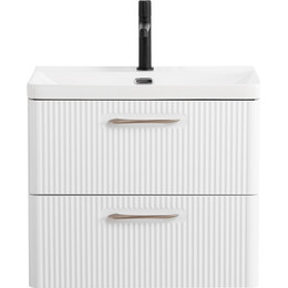 Тумба подвесная с раковиной BelBagno DUE-600-2C-SO-BL-P 60 см (2 ручки сатин) Bianco Lucido, Цвет фасада: Bianco Lucido - фото 