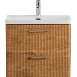 Тумба подвесная с раковиной BelBagno DUE-600-2C-SO-RN-P 60 см (2 ручки сатин) Rovere Nature, Цвет фасада: Rovere Nature - фото 