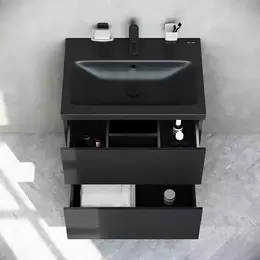 Тумба подвесная с раковиной AM.PM Gem 60 см M90FHX06022BM, чёрная матовая, Цвет фасада: чёрный матовый - фото 