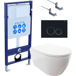 Комплект Aquatek: унитаз Поларис с микролифтом AQ0700-00, инсталляция Standart 50 INS-0000012, крепление, кнопка смыва Aquatek KDI-0000020 (черный матовый) Set Поларис-020 4в1 - фото 